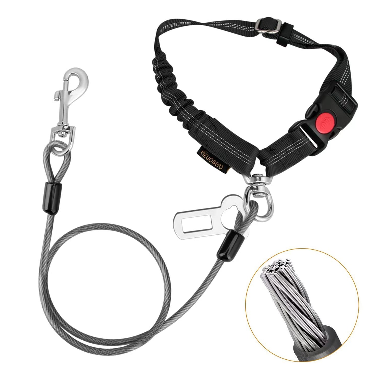 CHZUOBER Chew Proof Dog Car Seat Belt 2 in 1 Steel Cable Dog Car Accessories Headrest Restraint Dog Seat Belt for Medium Large Dogs Chewer Heavy Duty Dog Seatbelt for Cars Swivel Attach